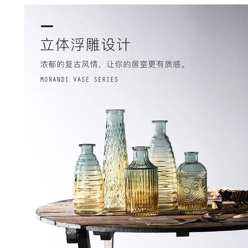 European Hipster Embossed Transparent Glass Vase Home Decoration Vases for Homes Flowers Wedding Decoratio 3