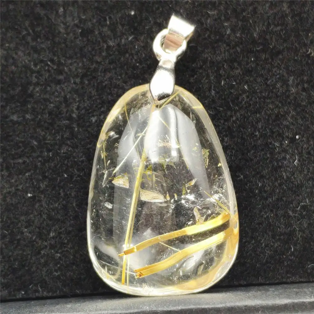 

Genuine Natural Gold Rutilated Quartz Gemstone Pendant Gift 24x17x10mm Crystal Fashion For Women Men Jewelry Necklace AAAAA
