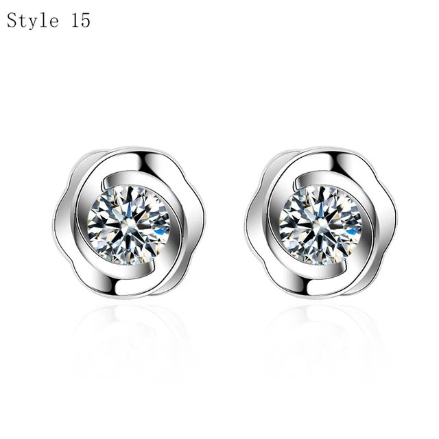 925 Sterling Silver Earrings Stud for Women Solid Silver Jewelry Earrings Bling CZ Zircon Stone Stud Brincos Bridal Wedding 15