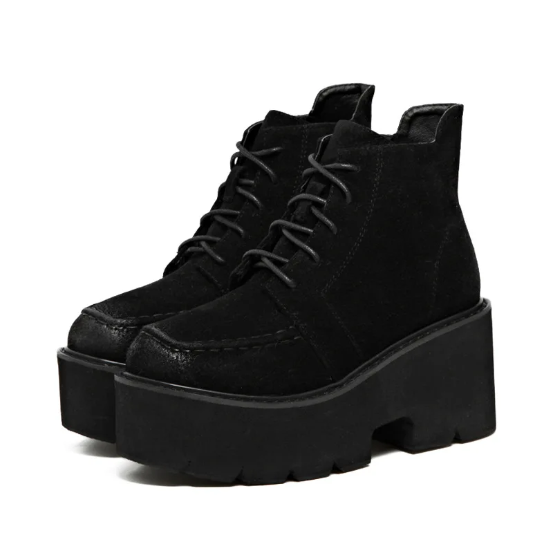 Модные ботинки черного цвета Новая Женская Осенняя обувь на толстой подошве со шнуровкой обувь на платформе для любителей ходьбы, женские ботильоны на выход ZW-104 на высоком каблуке
