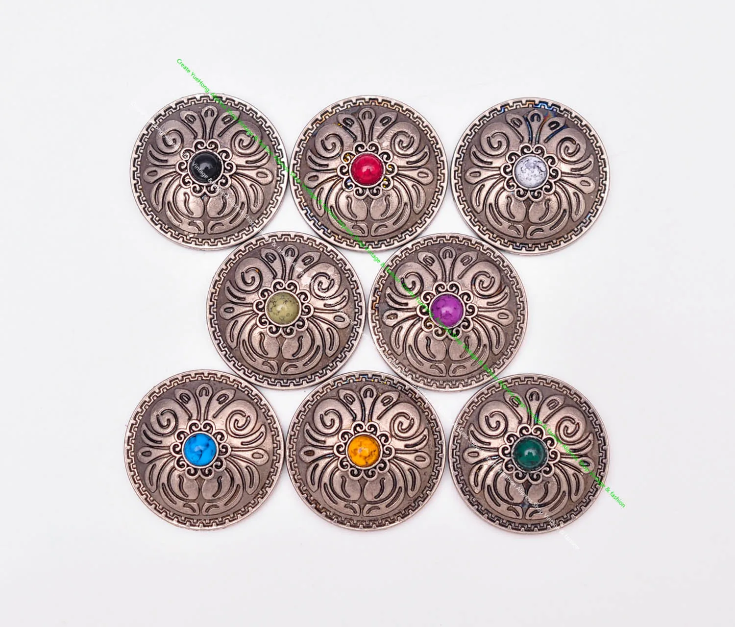 10 stücke 25mm Retro Silber Blume graviert schwarze Perle DIY Leder handwerk Western Gürtel Geldbörse Zubehör Leder Concho Screw back – Detail 28