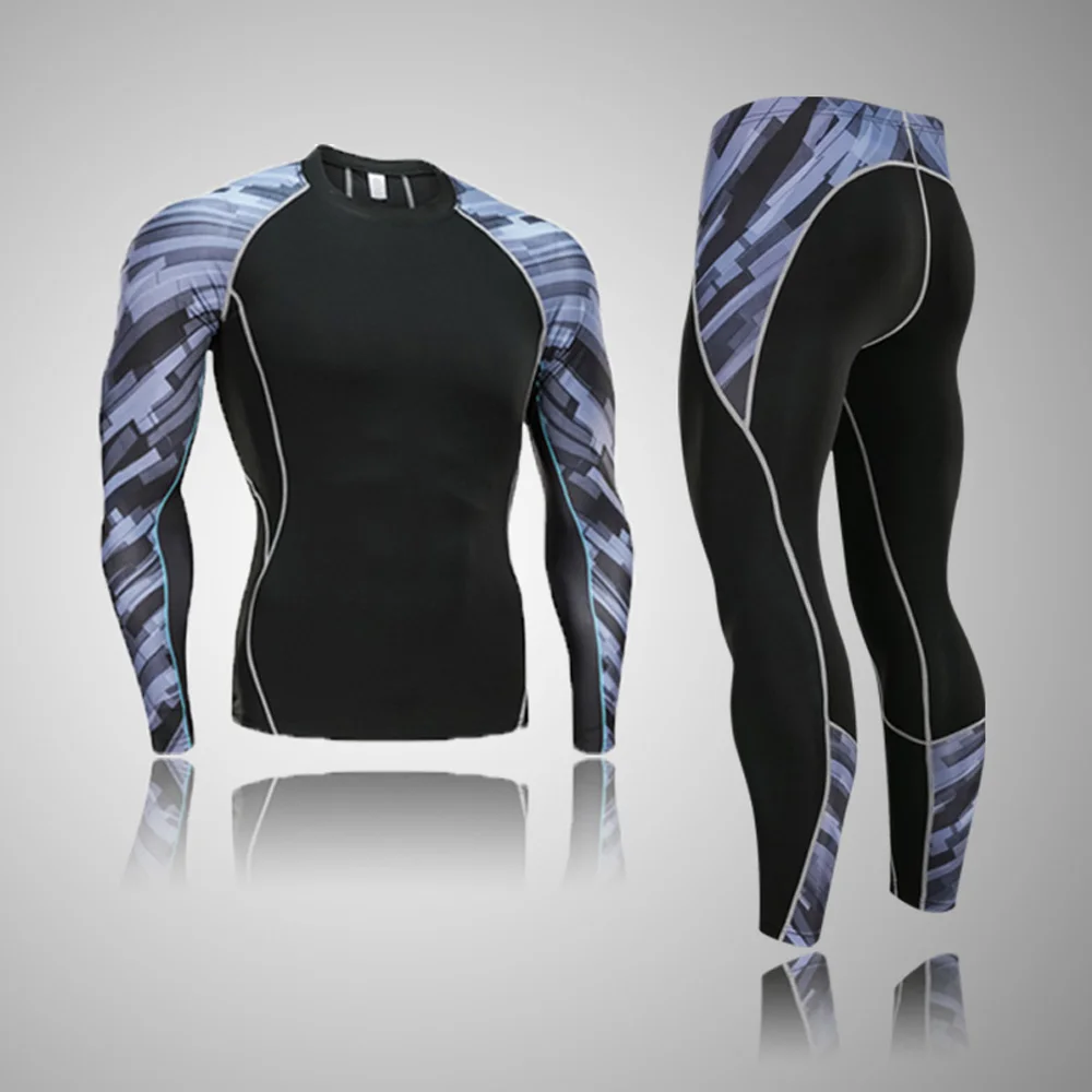 

Quick drying Perspiration Running Set Men's Compression Sportswear Fitness MMA rashgard Male Ski Thermal Underwear Sport Suit