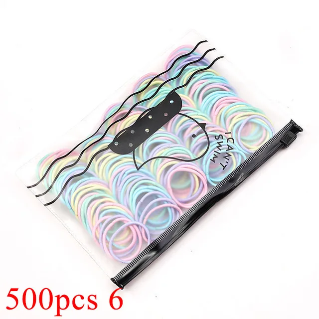 100/500pcs/Bag Girls Cute Colorful Basic Elastic Hair Bands Ponytail Holder Children Scrunchie Rubber Band Kids Hair Accessories 500pcs 6