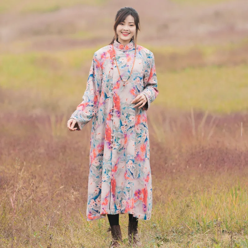 

Zhi pai 2018 Coat Women's Ethnic-Style Mid-length Cotton-padded Clothes plus Velvet Cotton Coat Winter New Style WOMEN'S Dress t