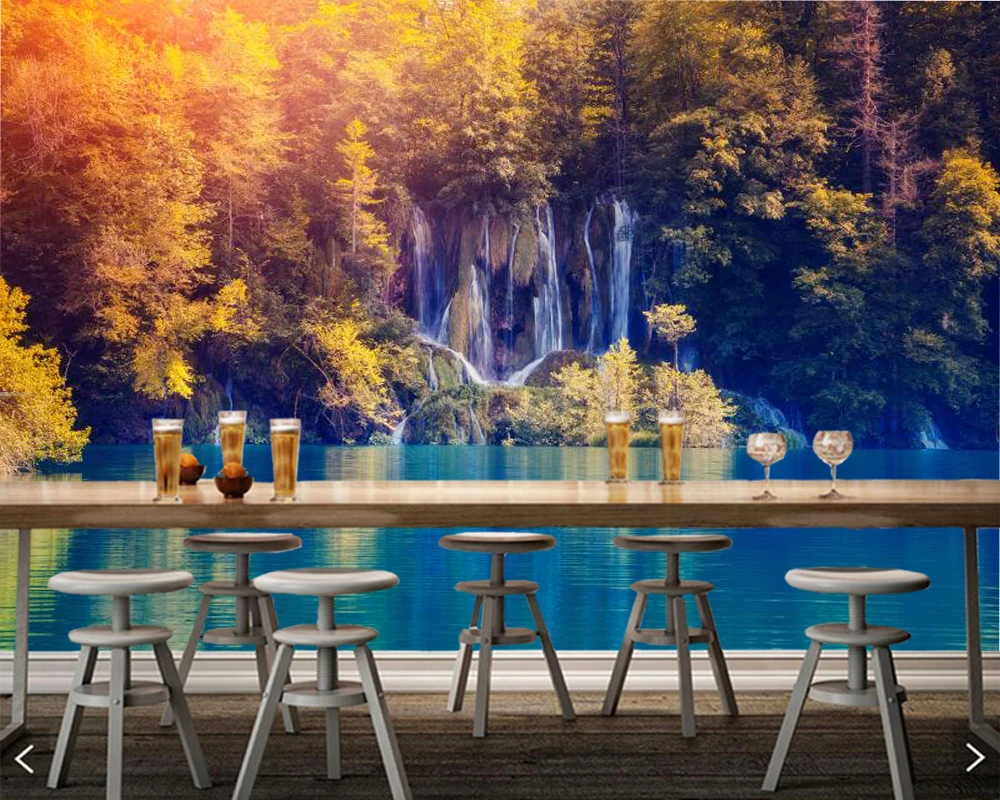Papel де parede Sunlit лес озеро природные 3d обои, гостиная ТВ диван спальня обои для стен бар ресторан росписи