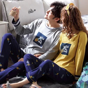 

New Couples Pajamas Set Women/men Long sleeve trousers Sleepwear Cartoon Pattern Home Clothing Lovers Casual Wear suit Nightgown