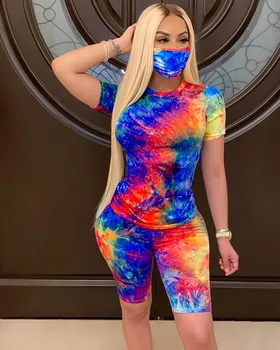 

hirigin 2020 New Women 2PCS Sets Tie Dyeing Print Clothes Sets V-neck Tops High Waist Shorts Summer Tracksuit Outfit 2 Piece Set