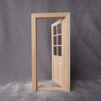 

1 Pc 1:12 Dollhouse 6 Grids Wood Door Miniature DIY Interior Building Material R9UE