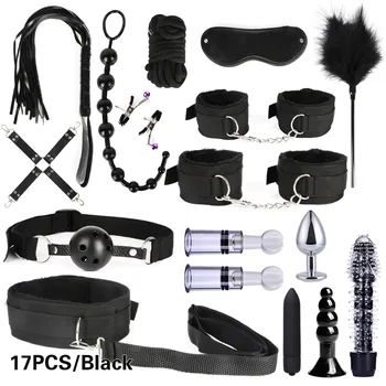 13/15/17/26pcs BDSM Bondage Restraint Kit Bullet Vibrator Handcuff Whip Mouth Gag Anal Bead Butt Plug Adult Game Props 5