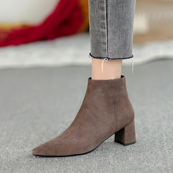 

2020 Newest Side Zipper High Heels Boots Fashion suede Leather dress Shoes Woman Winter Newest Party Office Women'S Boots