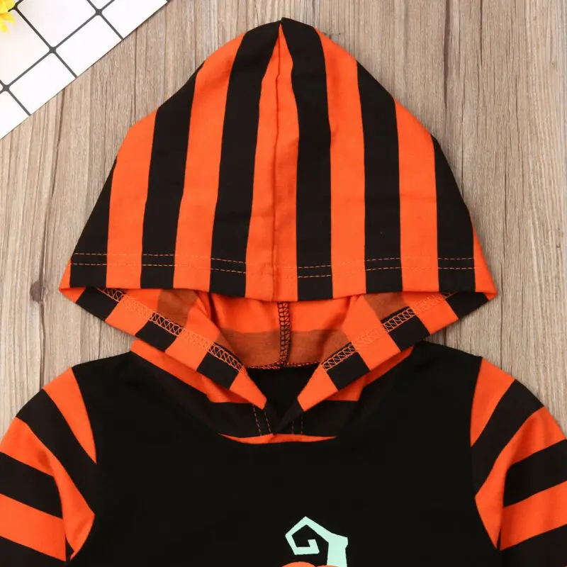 0-24M Newborn Infant Baby Boy Girl Halloween Rompers Long Sleeve Pumpkin Hooded Jumpsuit Autumn Costumes
