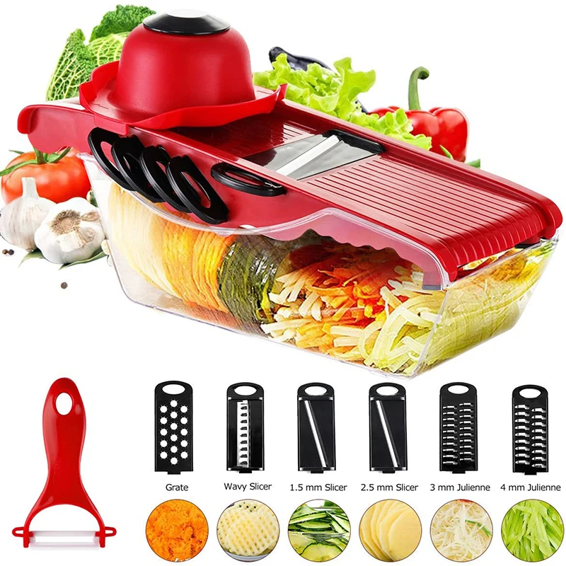 

Mandoline Vegetable Slicer with 6 Blades & Peeler Cutter Food Fruit Shredder Mandolin Cutter for Potato,Tomato,Onion,Cheese etc
