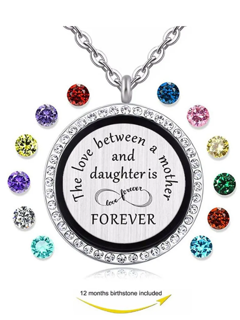 L'Amore Tra Una Mamma E Figlia È Per Sempre 30 Millimetri Floating Living Memory Locket Del Pendente Della Collana Con Birthstone