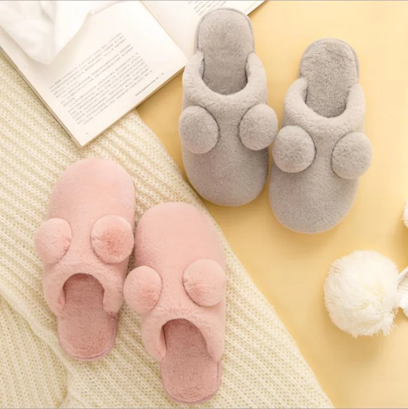 

2009 Winter Explosion Cotton Slippers Female Furry Couple Thickened Cartoon Ball Indoor Slip-proof and Warm Home Cotton Slippers