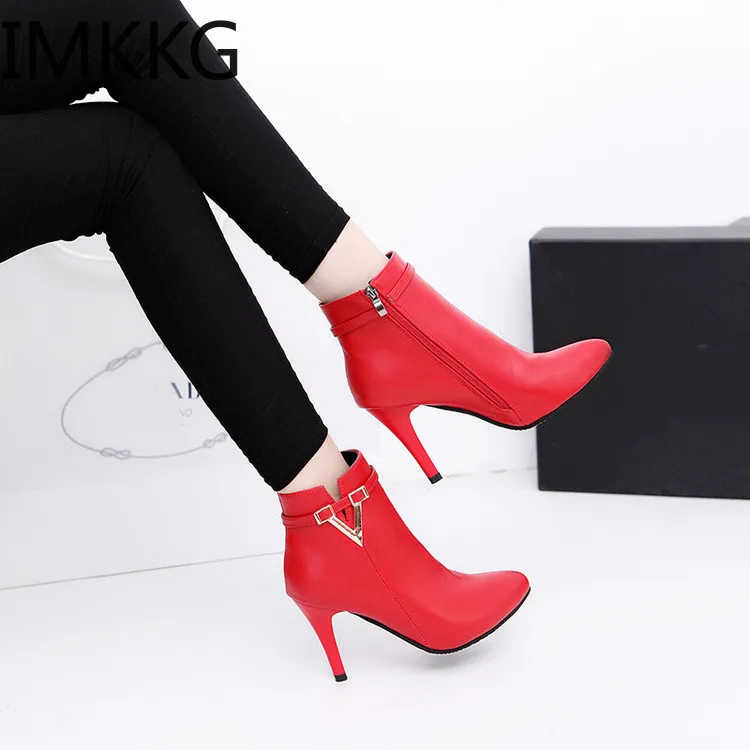 Botas mujer invierno/2019 г. Осенние женские пикантные ботильоны на шпильке с острым носком