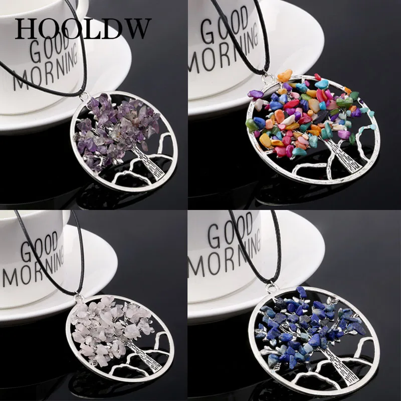 Fashion Rainbow 7 Chakra Tree Of Life Pendants Necklaces Natural Stone Crystal Wisdom Necklace For Women Jewelry Gift | Украшения и
