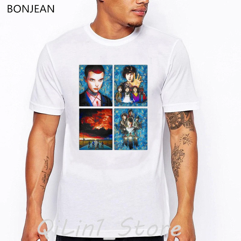 

Stranger things 3 t shirt men starry night print vintage tshirt mens tshirts summer top white streetwear cool hip hop t-shirts
