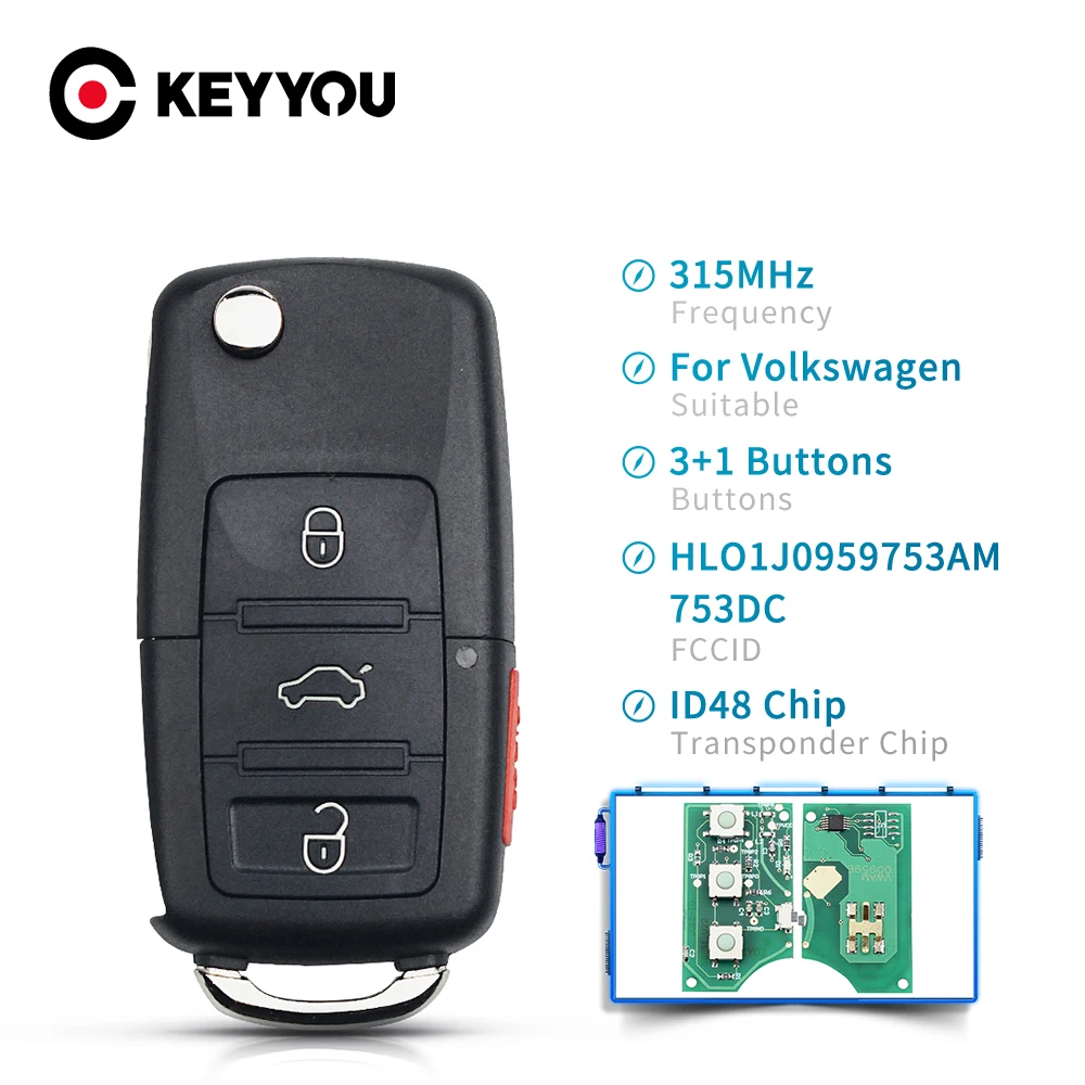 KEYYOU 10 шт. Автомобильный Дистанционный ключ для VW VOLKSWAGEN Beetle Golf Passat Jetta HLO 1J0959753AM 753DC