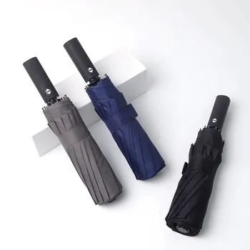 

Long Handle Sun Umbrella Rain Men Folding Automatic Strong Windproof Umbrella Guarda Chuva FMan Three-folding Umbrella 6U31