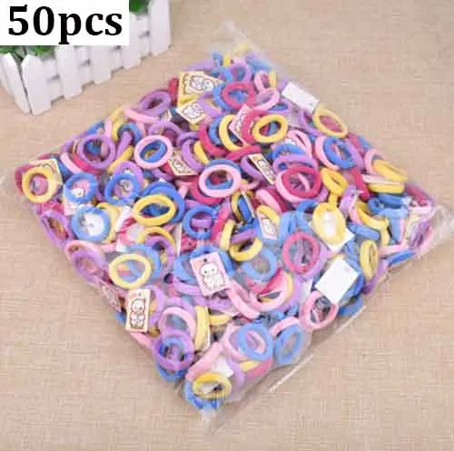 50Pcs Colorful B 100 шт., диаметр 35 мм, высокоэластичные резинки для волос для женщин и девушек, повязка для волос, держатель для конского хвоста, резиновые резинки для волос, аксессуары для волос - Цвет: 50Pcs Colorful B