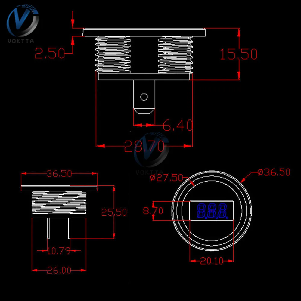 DC 5 V-48 V 3 Бит Цифровой вольтметр круглый Водонепроницаемый светодиодный Панель Мини цифровой вольтметр Напряжение метр тестер монитора Дисплей вольтметр