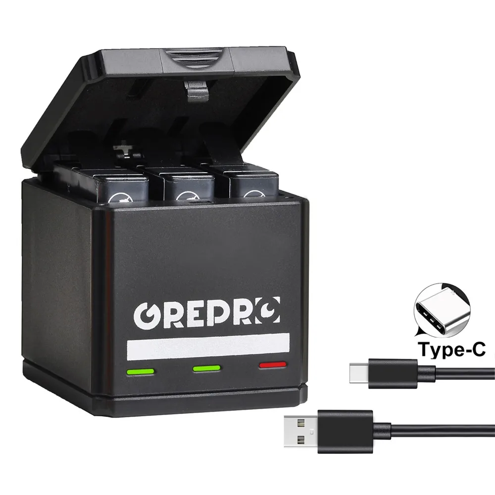 GREPRO AHDBT-501 AHDBT501 для GoPro hero 7 hero 6 hero 5 черный аккумулятор+ тройное зарядное устройство для Go Pro hero 7 6 hero 5 батарея для камеры