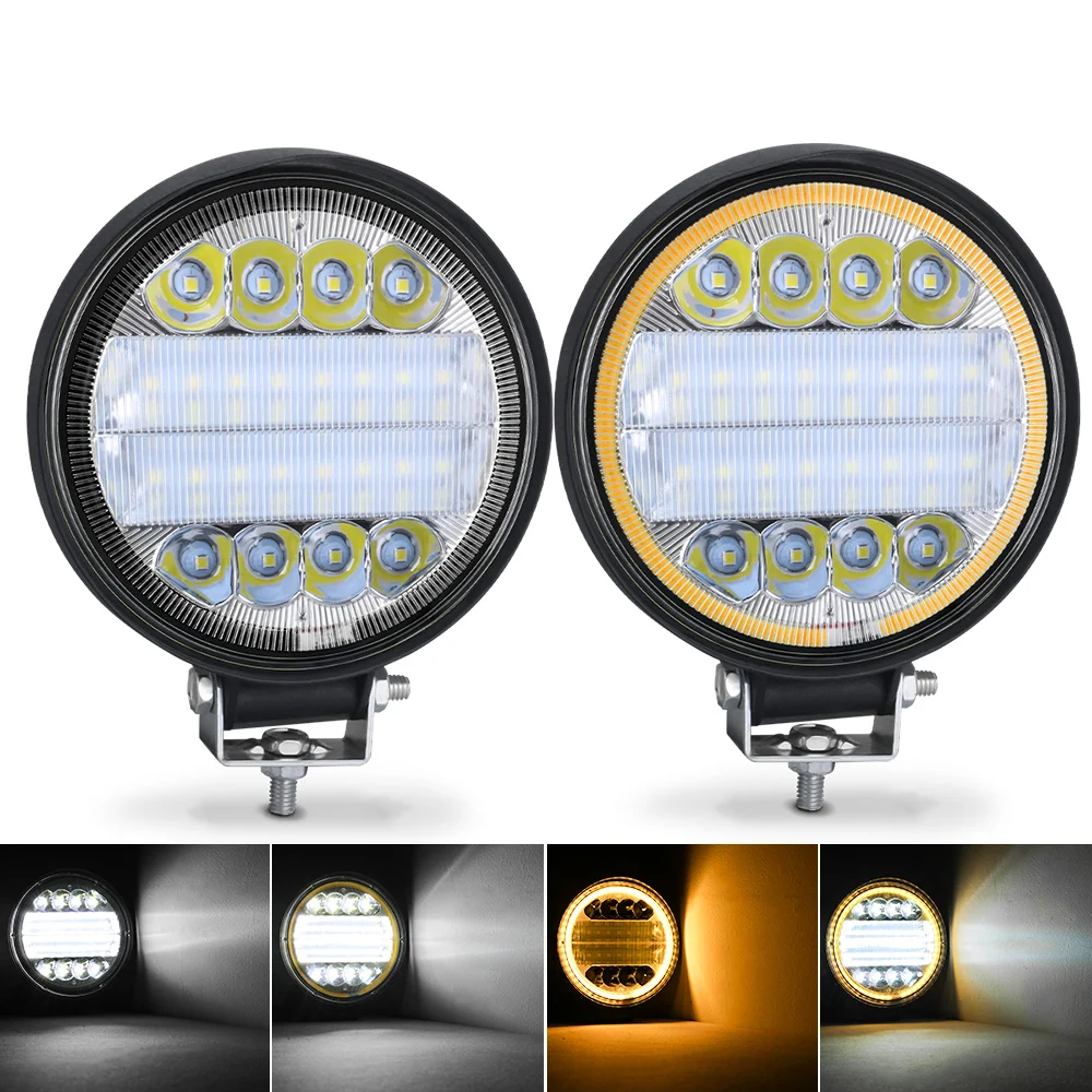 Led Work Light Bar 72W 24 barra Square Round Spotlight DRL Car Light For 4×4 led bar offroad SUV ATV Truck Excavator White Amber