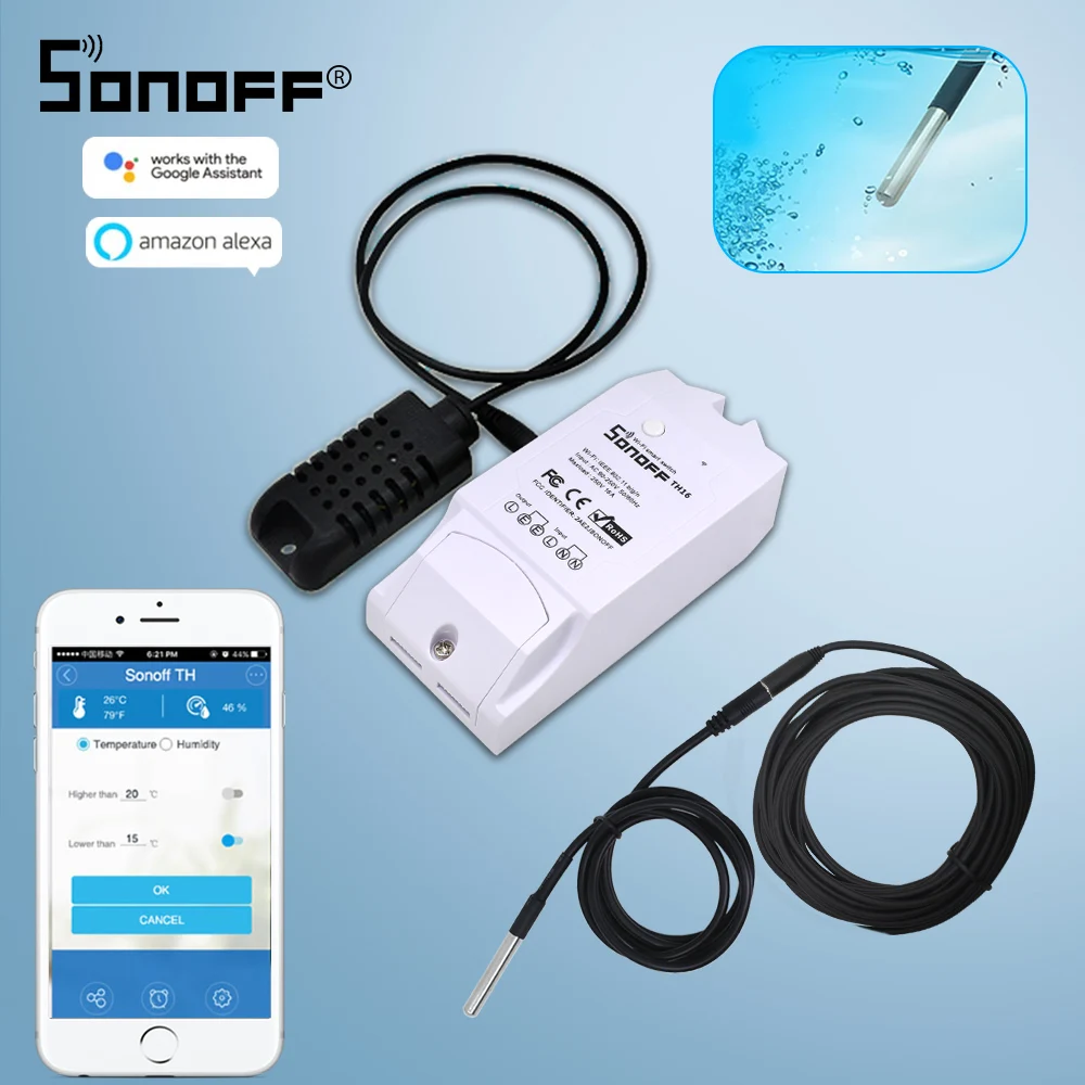 Умный Wi Fi переключатель SONOFF TH16 монитор температуры и влажности с датчиком Am2301