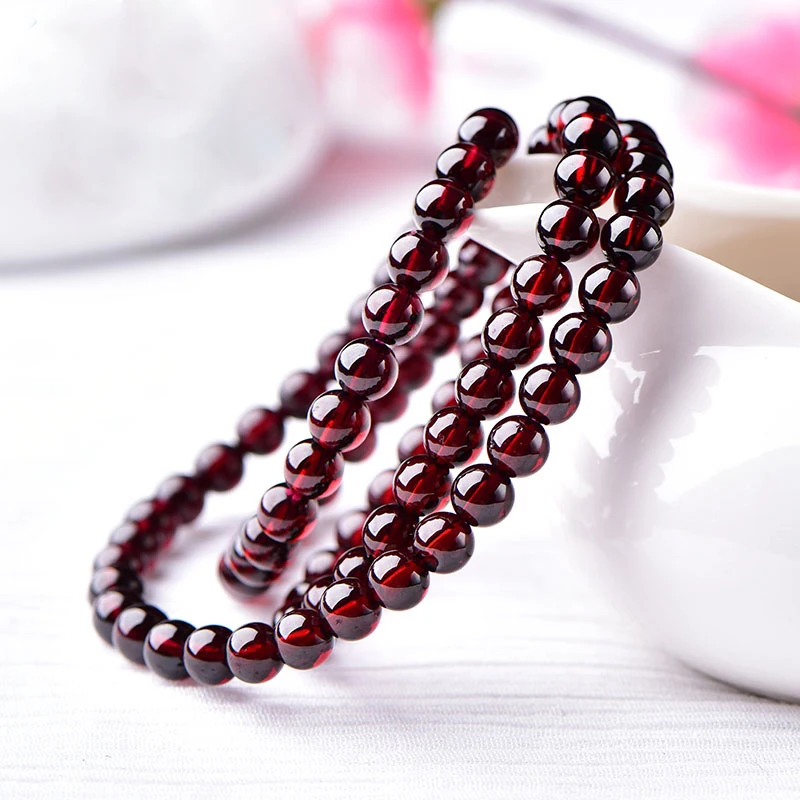 Natural Pyrope Garnet Round Stone Jewelry Deep Wine Red Garnet Stones Beads Bracelet Charms Yoga Men Women Meditation Amulet