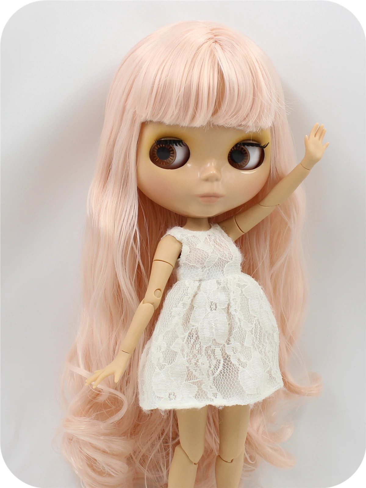 Neo Blythe Doll with Pink Hair, Tan Skin, Shiny Cute Face & Custom Jointed Body 2