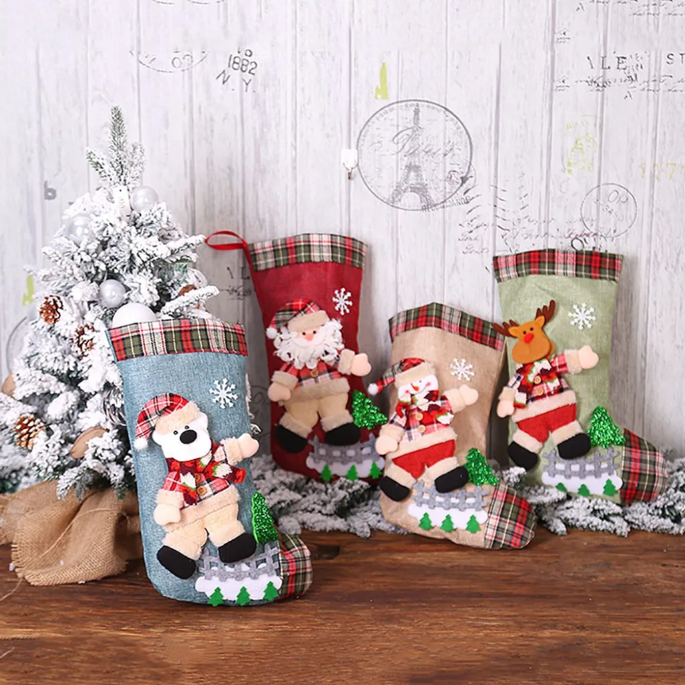 Рождественские подарки, милый Санта, лось, снеговик, декоративный носок для рождественской елки, подвесные украшения, конфетная упаковка для яблока enfeite De Natal