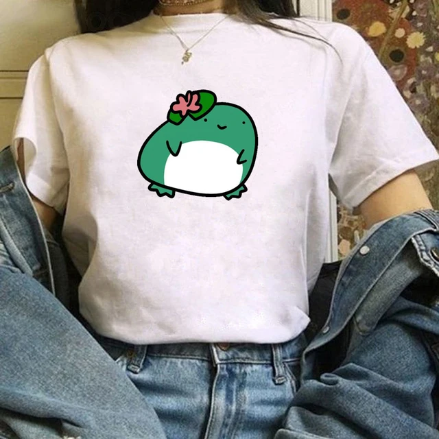 Skateboard Frog Cartoon Print Black Women T shirt Girl Harajuku Graphic Tee Y2k Top Aesthetic Clothes Vintage Shirt,Dropship P8456G