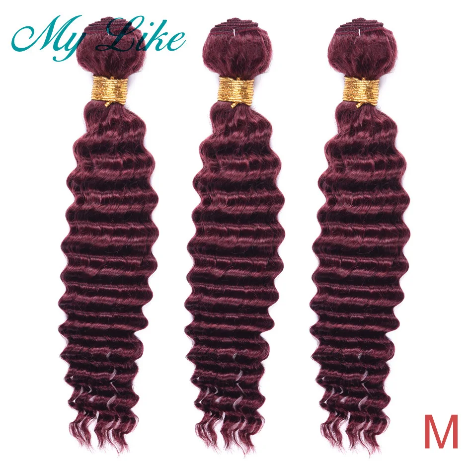 My Like Brazilian Deep Wave Hair Weave 3 Bundles Middle Ratio 8&quot-24&quot 99J Red Burgundy Non-remy 100% Human Extension | Шиньоны и