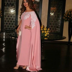 Lorie Dubai Kaftan Arabic Islamic Muslim Pink Evening Dresses Cap Sleeves Appliqued Lace Formal Prom Party Gowns Plus Size 2020
