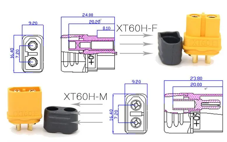 10 Pairs Amass XT60+ XT60H Bullet Connectors Male Female Power Plugs Power RC LV Lipo Battery Motor 3D printer 18
