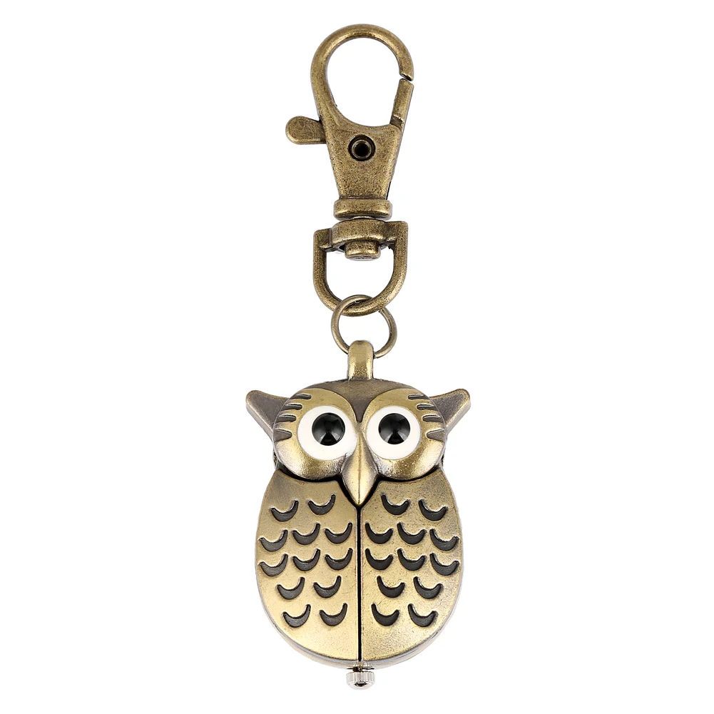 Cute Owl Key Chain Ring Pocket Watch for Women Simple White Dial with Arabic Numerals Clock Men Bronze Accessory Gift zakhorloge