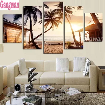 

Seaview Beach Coconut Trees Diamond Painting Full Square/Round Embroidery Cross Stitch Sunset Landscape 5 pcs Rhinestone decor