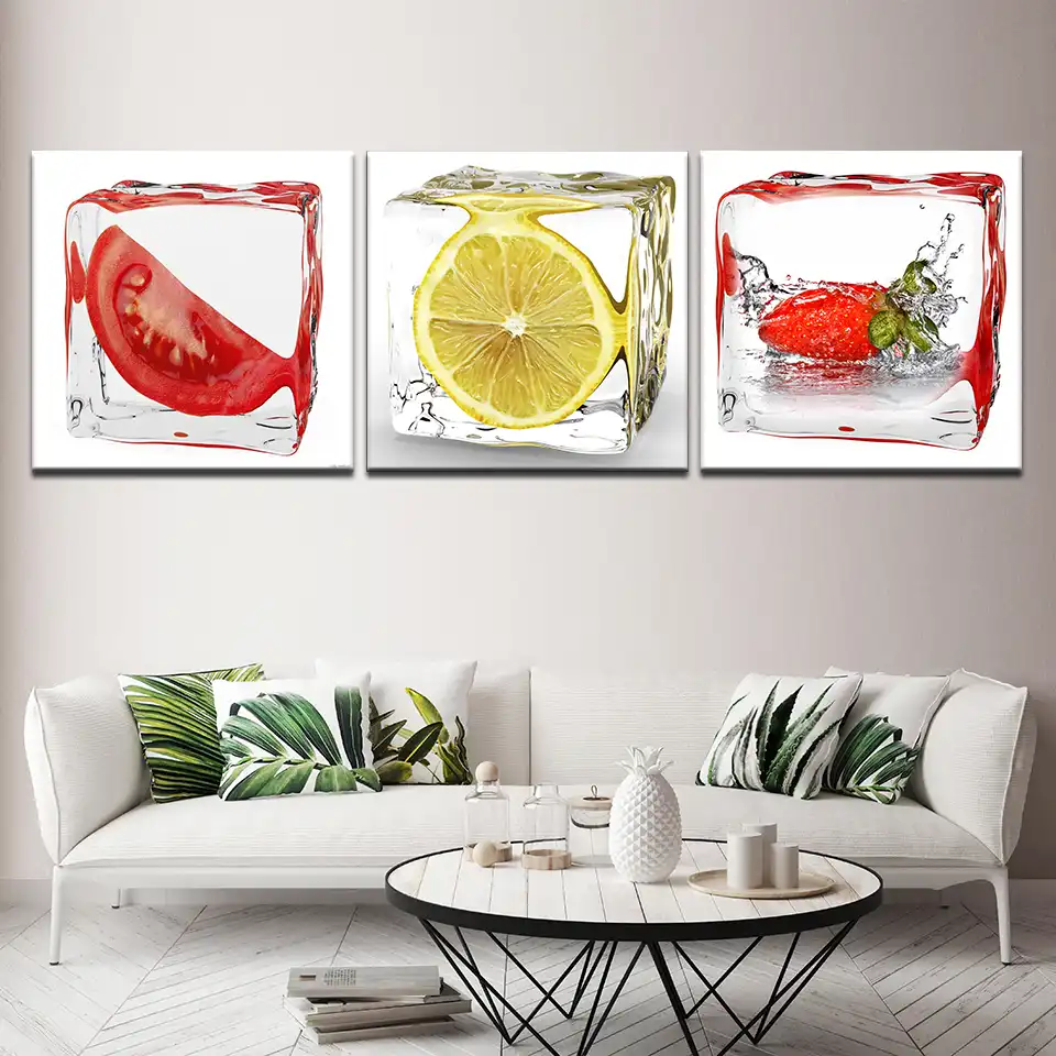 3 piezas de arte de pared moderno cuadros decorativos para comedor pinturas de frutas de hielo impresiones en lienzo para decoracion de la