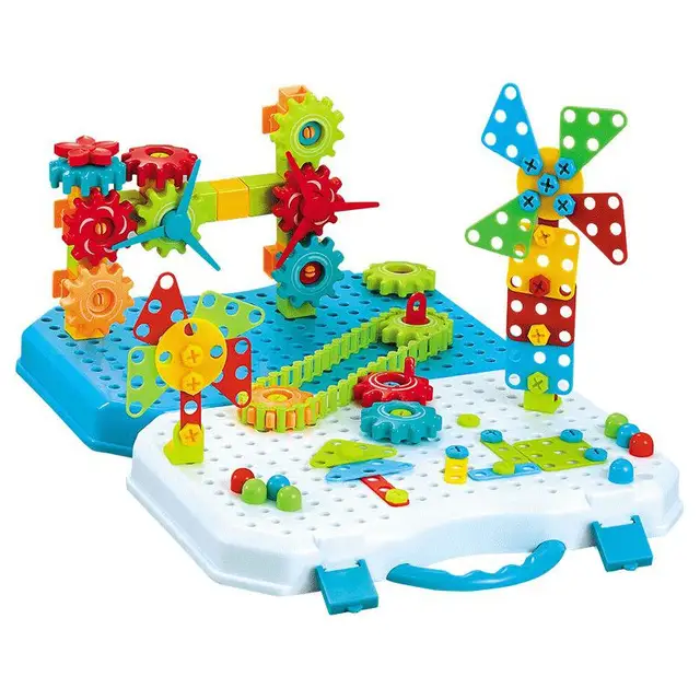 Drilling Screw 3d Creative Mosaic Toys Children Assembly Building Blocks Kids DIY Electric Drill Set Boy Educational Toolbox Toy 5