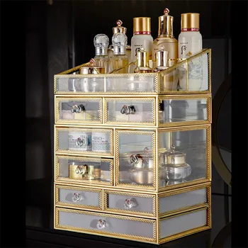 

Big Size Make Up Organizer Large Capacity Cosmetic Organizer for Female Galss Storage Box for Jewelry Cosmetic Cream Container