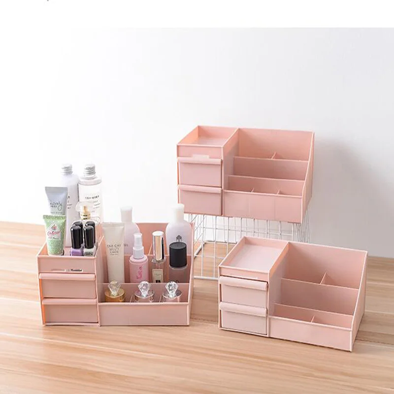 

Home Large, Medium and Small Desktop Drawer Cosmetic Skin Care Box Macaron Plastic Dresser Lipstick 3 Layers Storage Box Bedroom