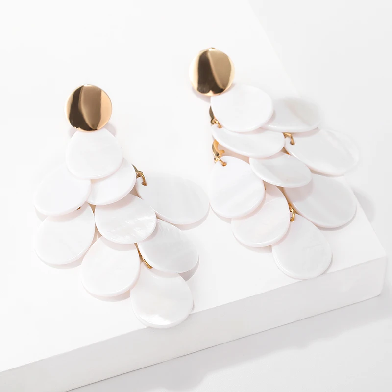 2019 New FASHION Shell Leaves Tassel Clip Earrings Without Piercing for Women Gilrs Ladies Statement Jewelry