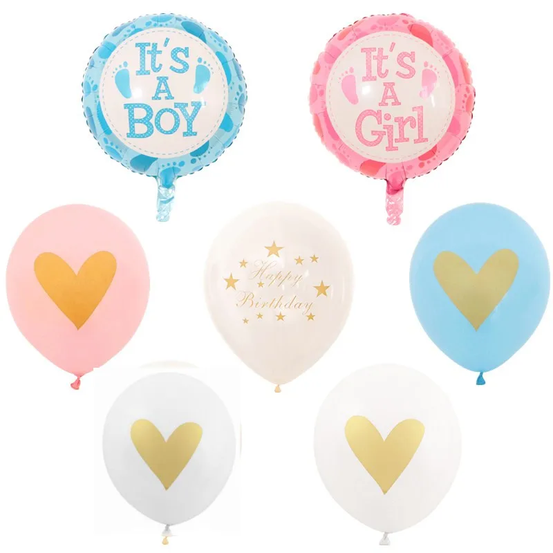 10 шт. zoll Gold Herz Bedruckte Ballons Transport Blau Rosa Konfetti латексные шары Baby Dusche Junge Mädchen Geburtstag