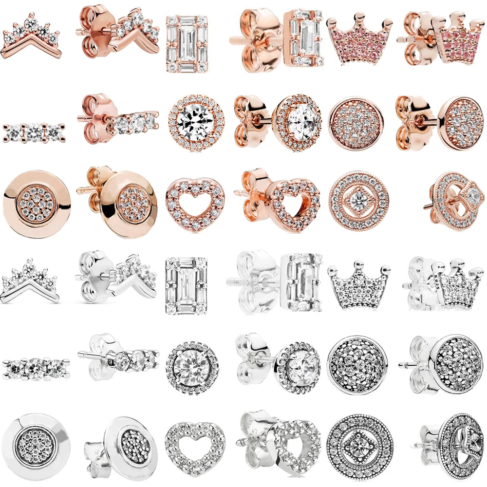 

LISM 2019 new 100% 925 sterling silver high quality 1: 1 round heart-shaped crown zircon earrings wild fashion ladies jewelry
