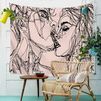 

Nordic Couple Hippie Tapestry Backdrop Dorm Decor Stick Figure Abstract Tapestry WallHanging Polyester Wall Tapestry Carpet