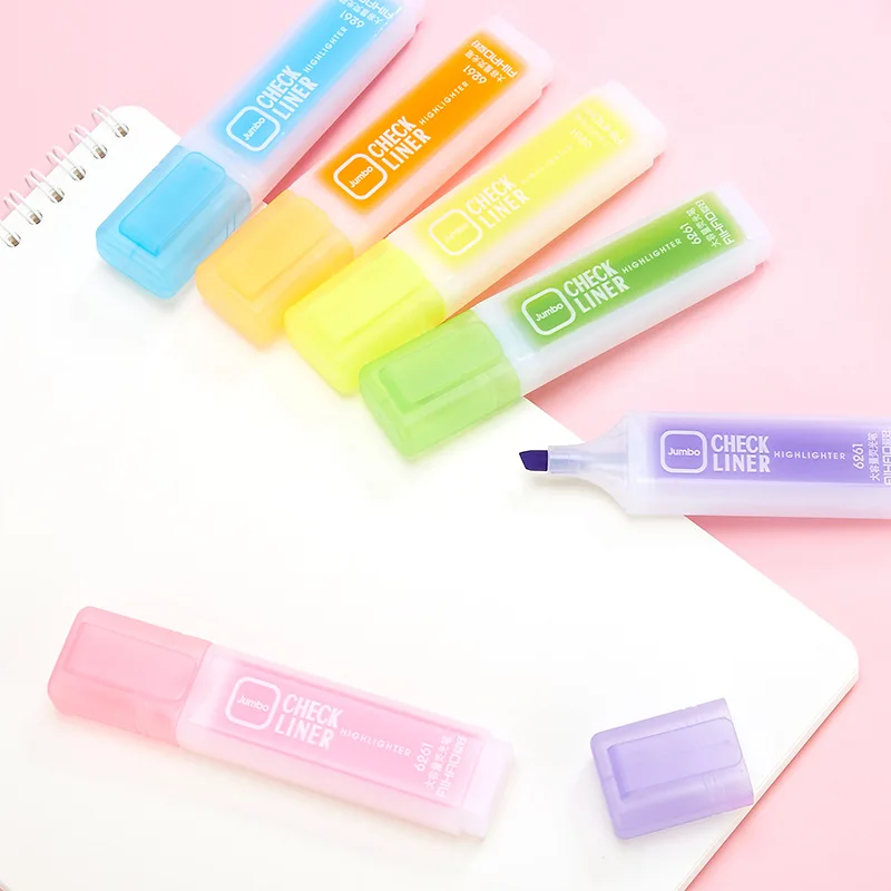 School Highlighter Pen Set 6 Color Oblique Head Check Liner Marker