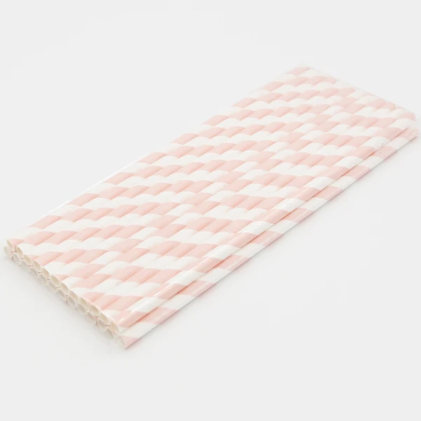 1set Disposable Tableware Rainbow Color Round Flat Paper Cup Paper Towel Party Supplies Birthday Wedding Party Decoration 25 light pink straw