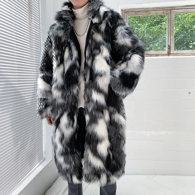 

Male Winter Spring Imitation Mink Coat Large Size Turn Down Collar Man Faux Fur Coats Mix Color Mens Fur Outcoats Clothes M-3XL