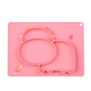 

One-piece Silicone Placemat Baby plate Hippo-shaped Heat-resistant Non-slip Baby Food Plate Mat folded dishes for children