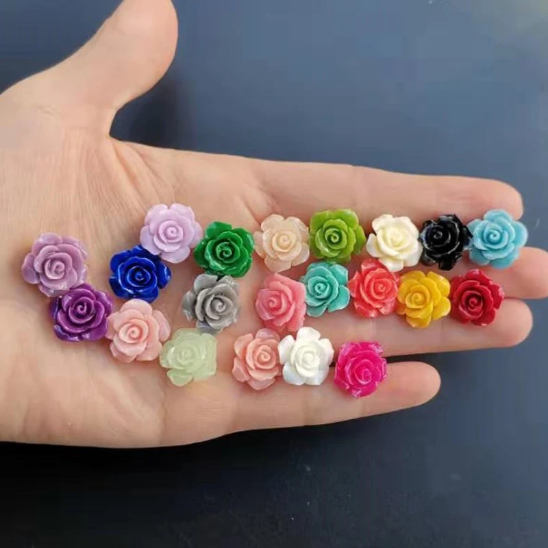 

10Pieces 12mm 15mm Camelia Artificial Coral Flower Beads Loose Bead Cabochon Pink White Multi- color for Jewelry Bracelet Making